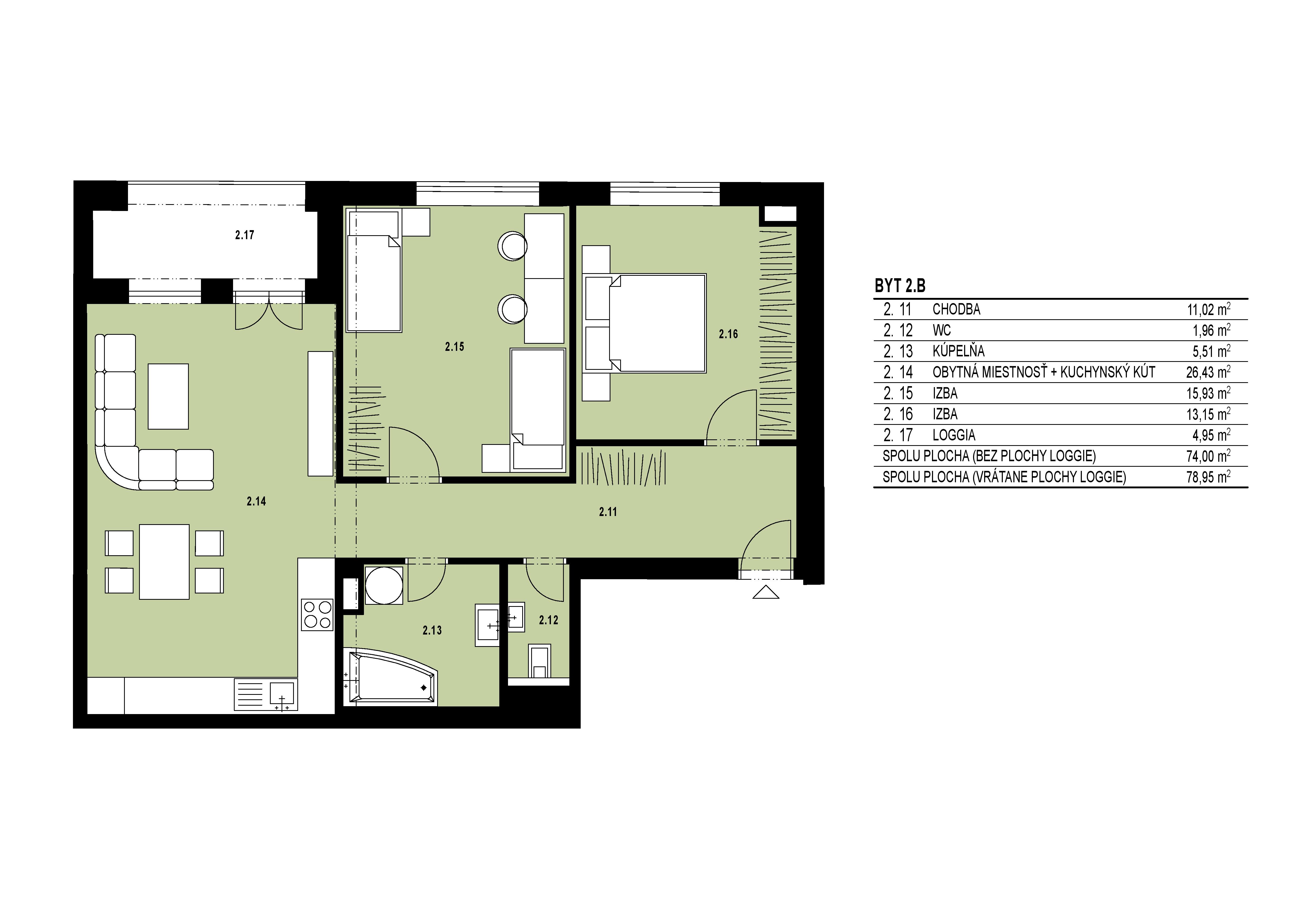 Byty na Hornej - 2.B - Pôdorys