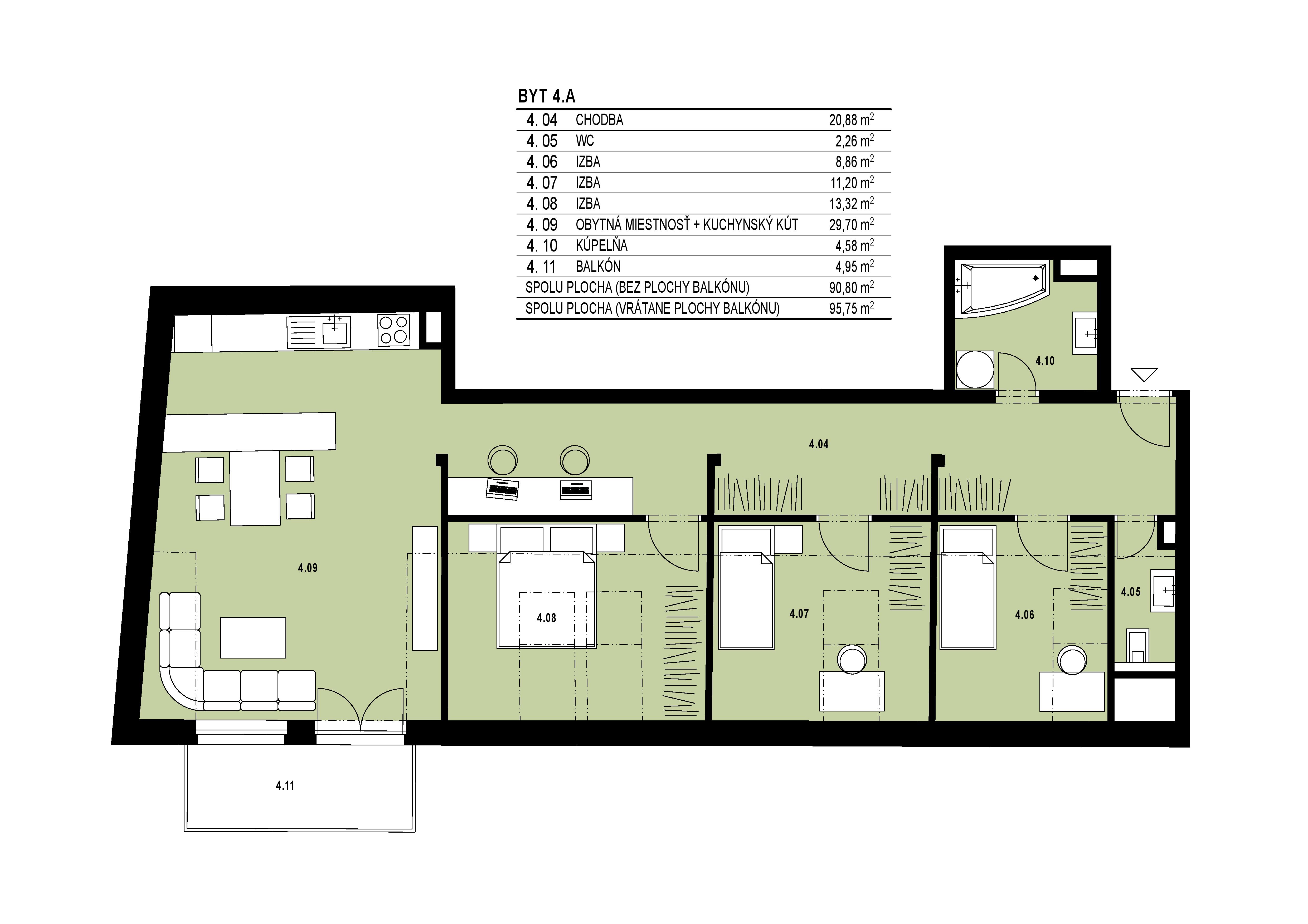 Byty na Hornej - 4.A - Pôdorys