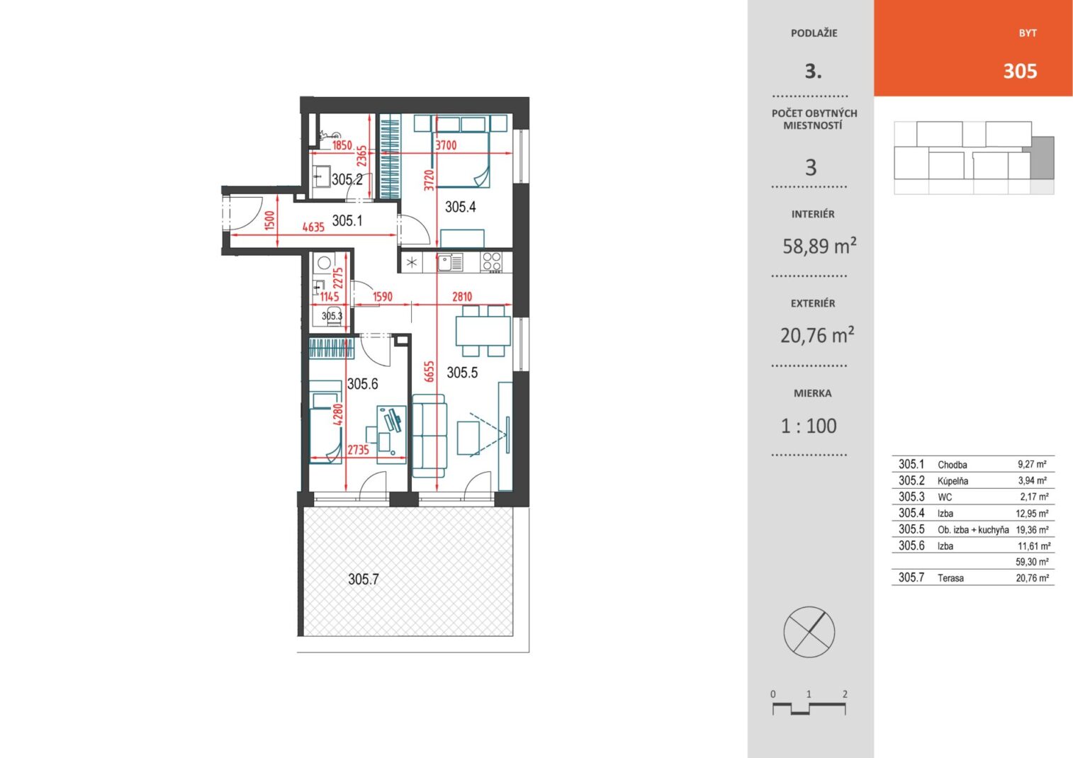 Bytový dom Toryská - 305 - Pôdorys