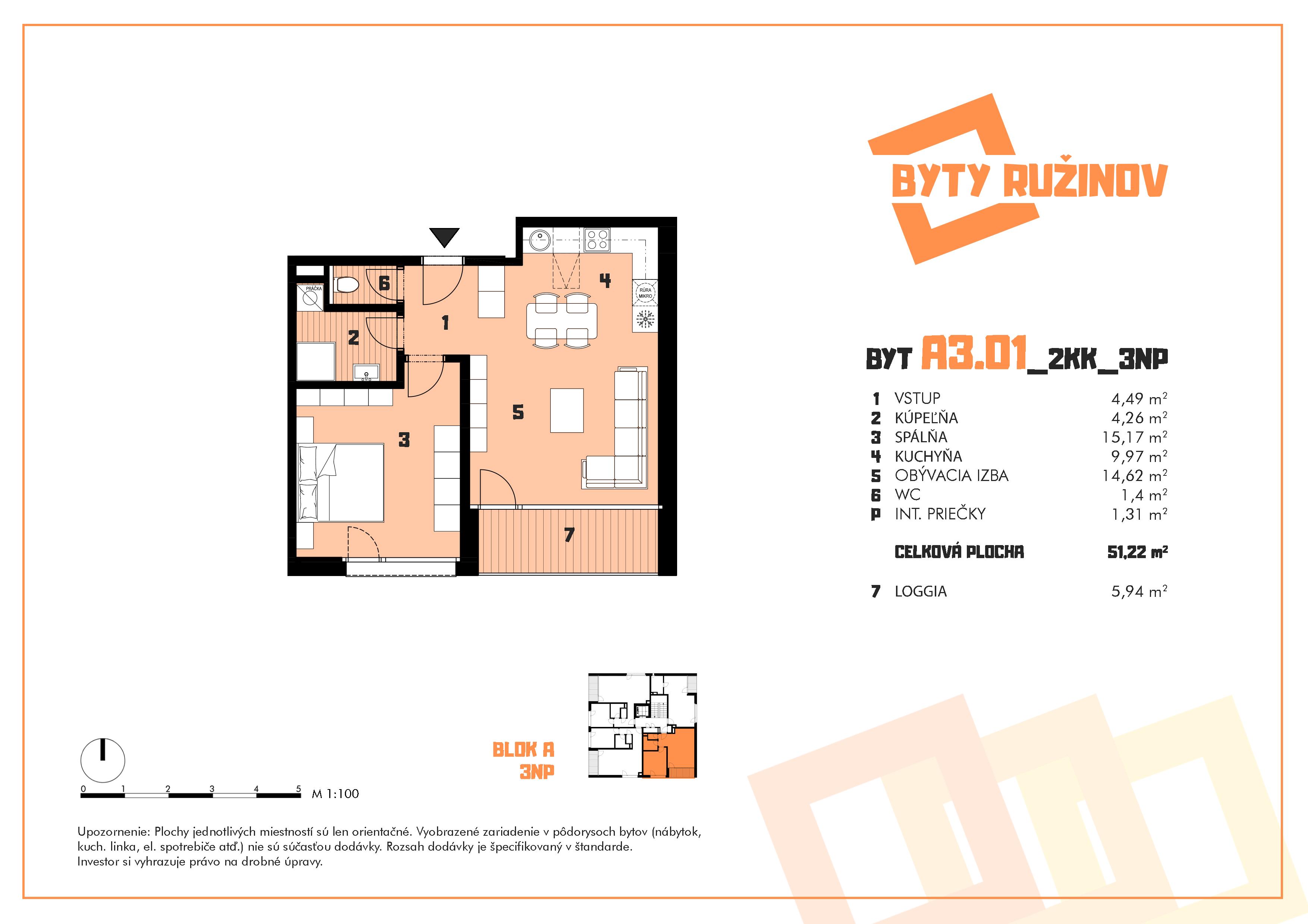 Byty Ružinov - A3.01 - Pôdorys
