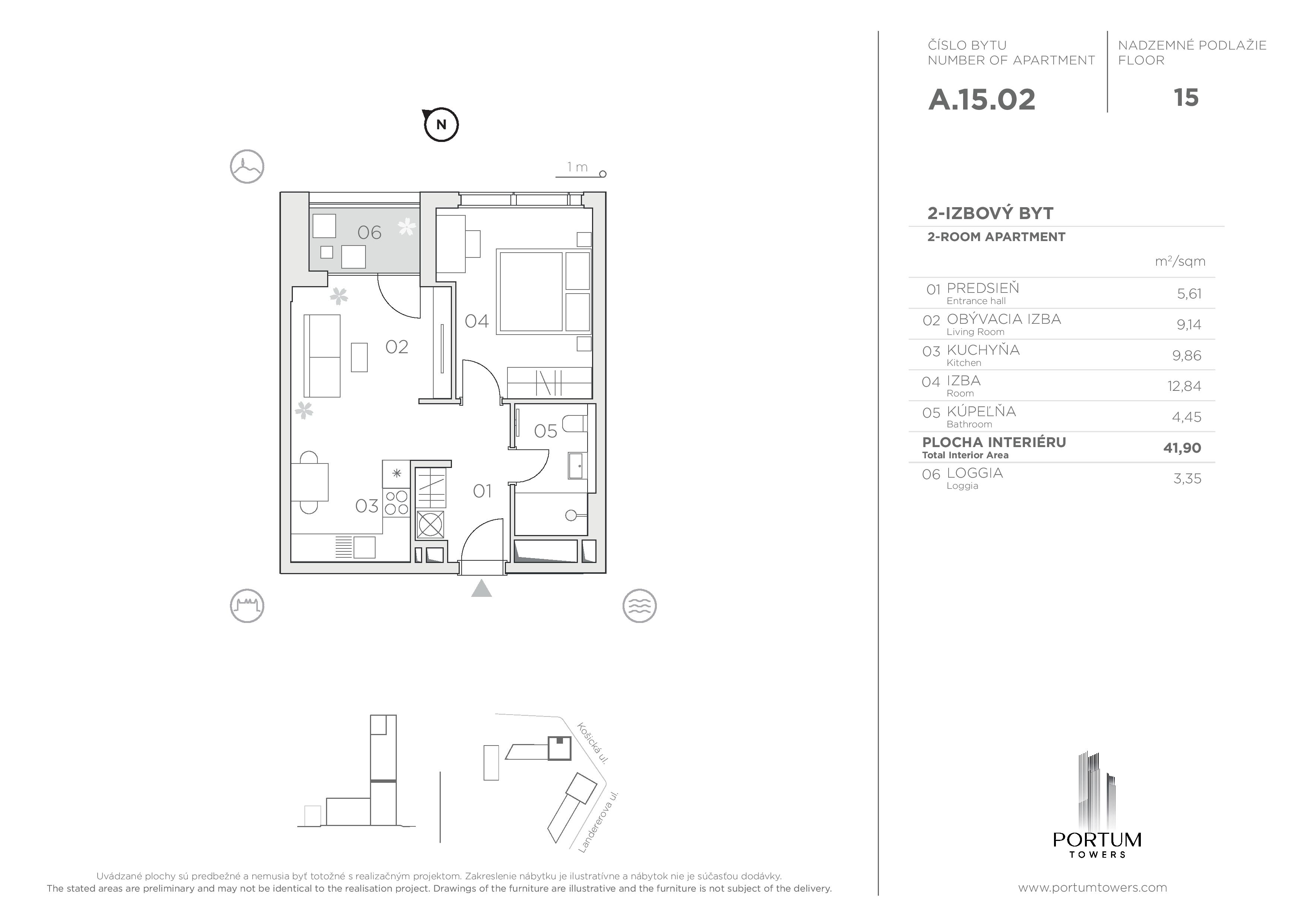 Portum Towers - A.15.02 - Pôdorys