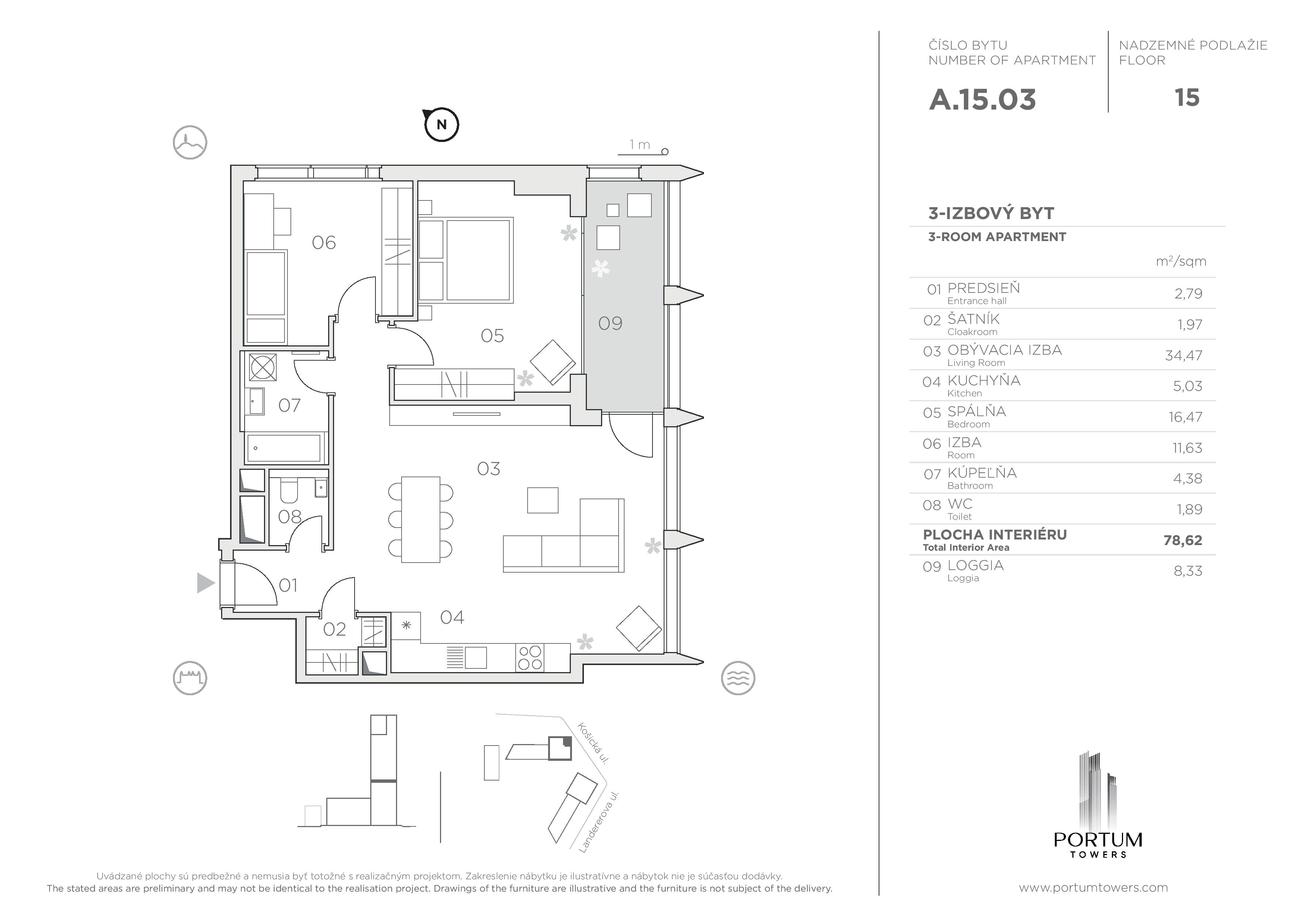 Portum Towers - A.15.03 - Pôdorys