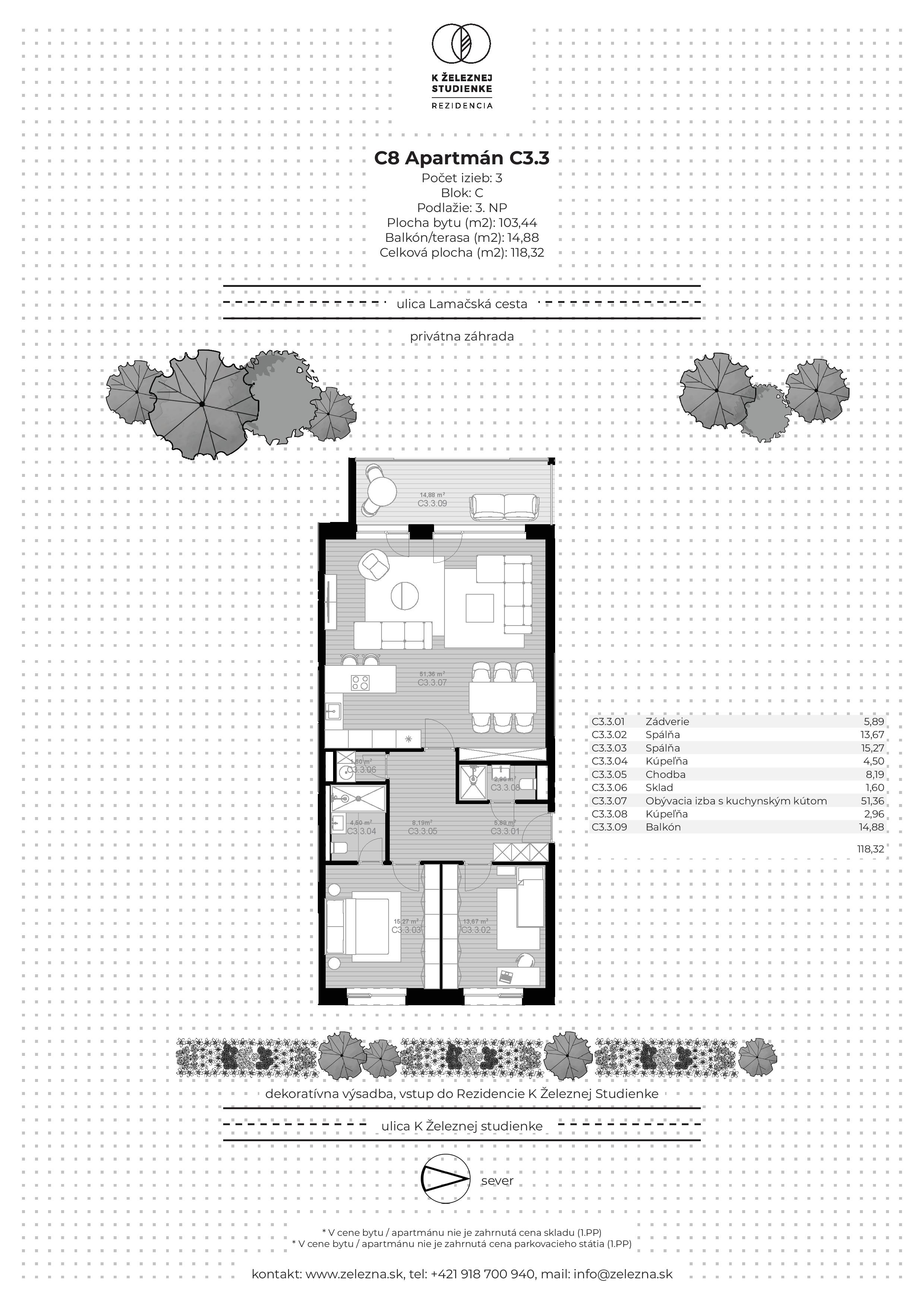 Rezidencia K Železnej Studienke - C8 Apartman C3.3 - Pôdorys