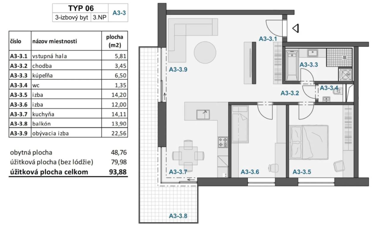 Záhradky - 15.A3-3 - Pôdorys