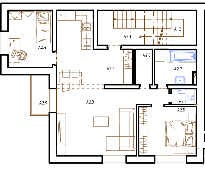 Byty Fabiniho - E.1.2 - Pôdorys
