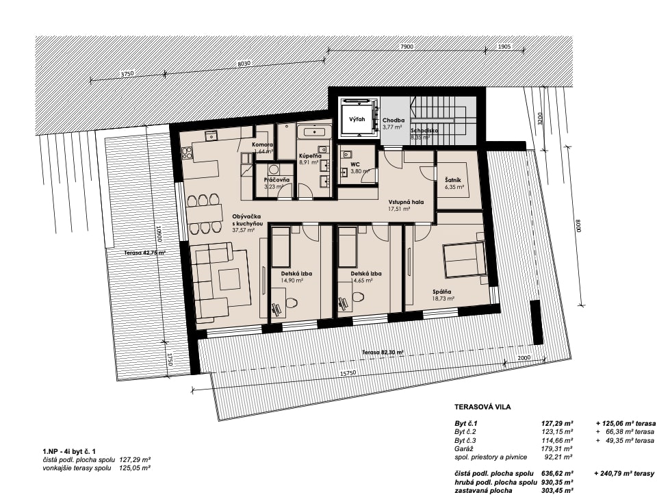 Vily nad Slatinou - 1. poschodie - Pôdorys