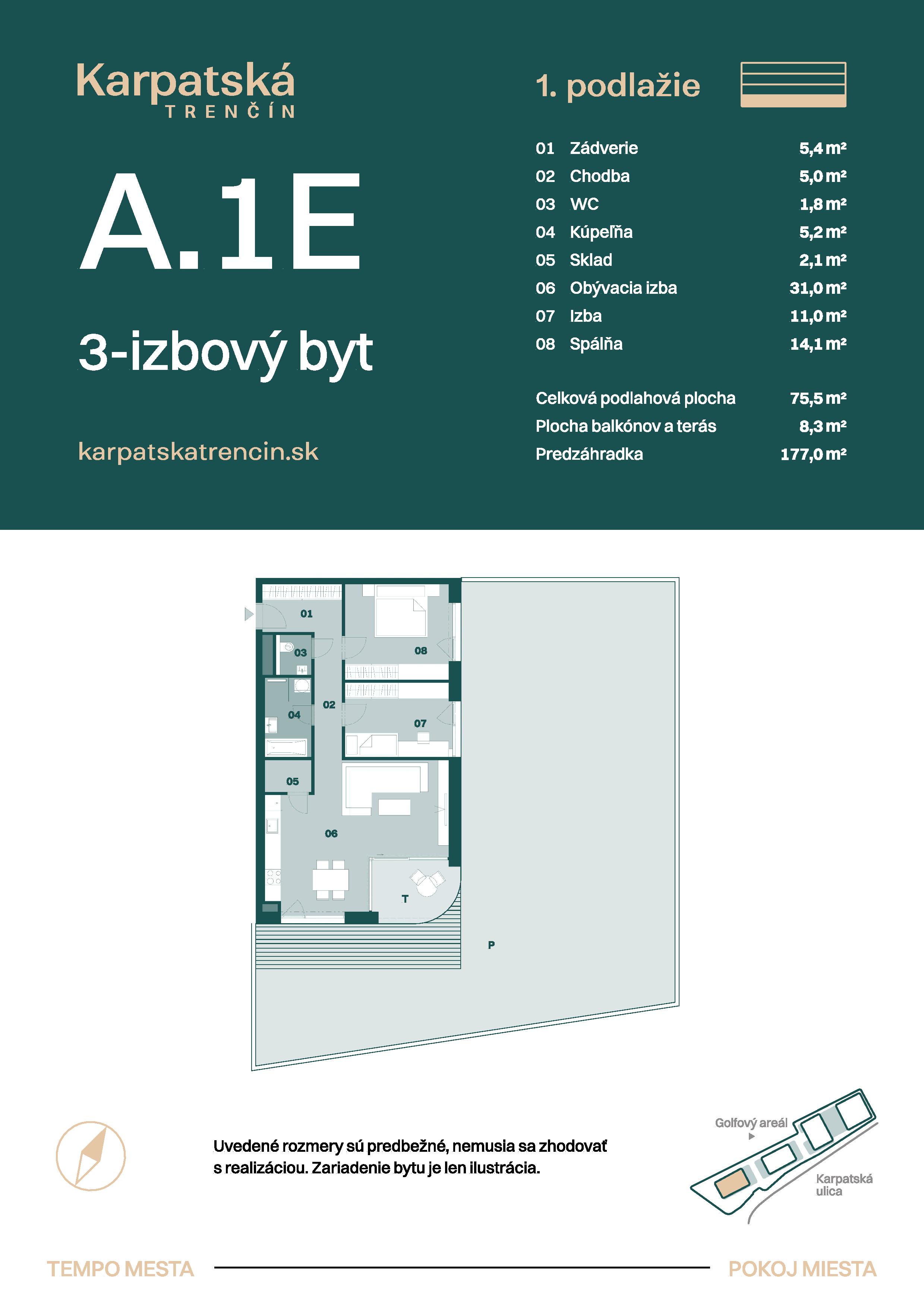 Karpatská Trenčín - A.1E - Pôdorys