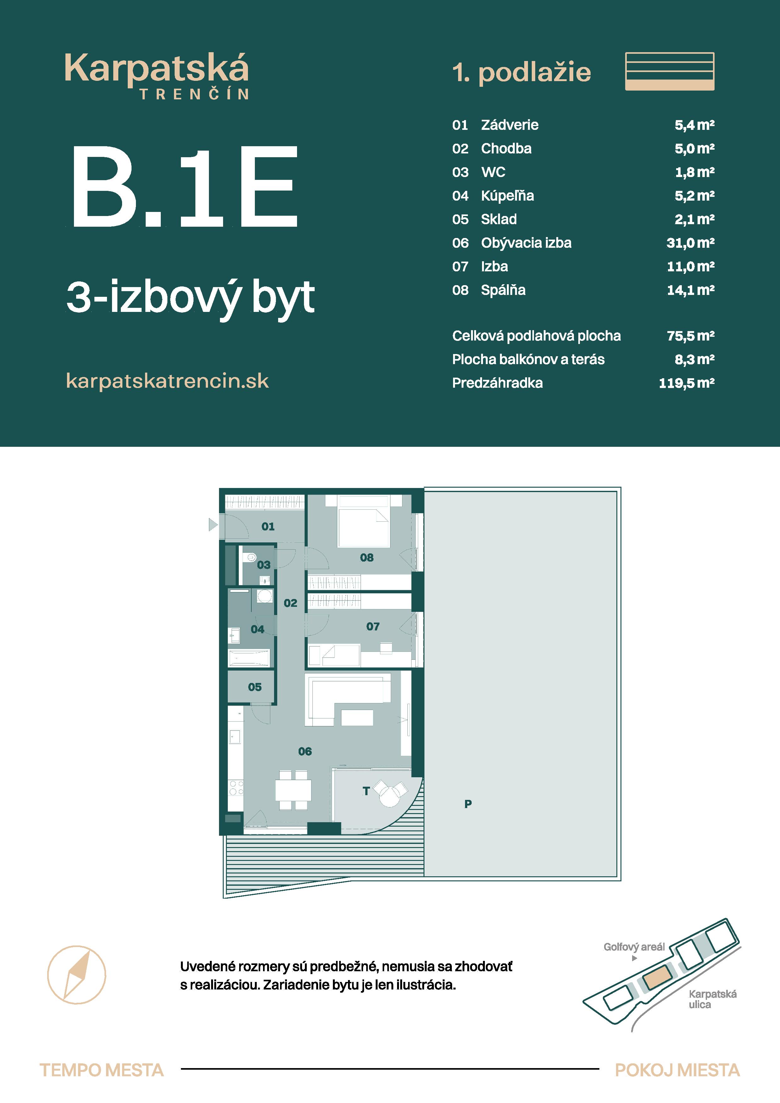 Karpatská Trenčín - B.1E - Pôdorys