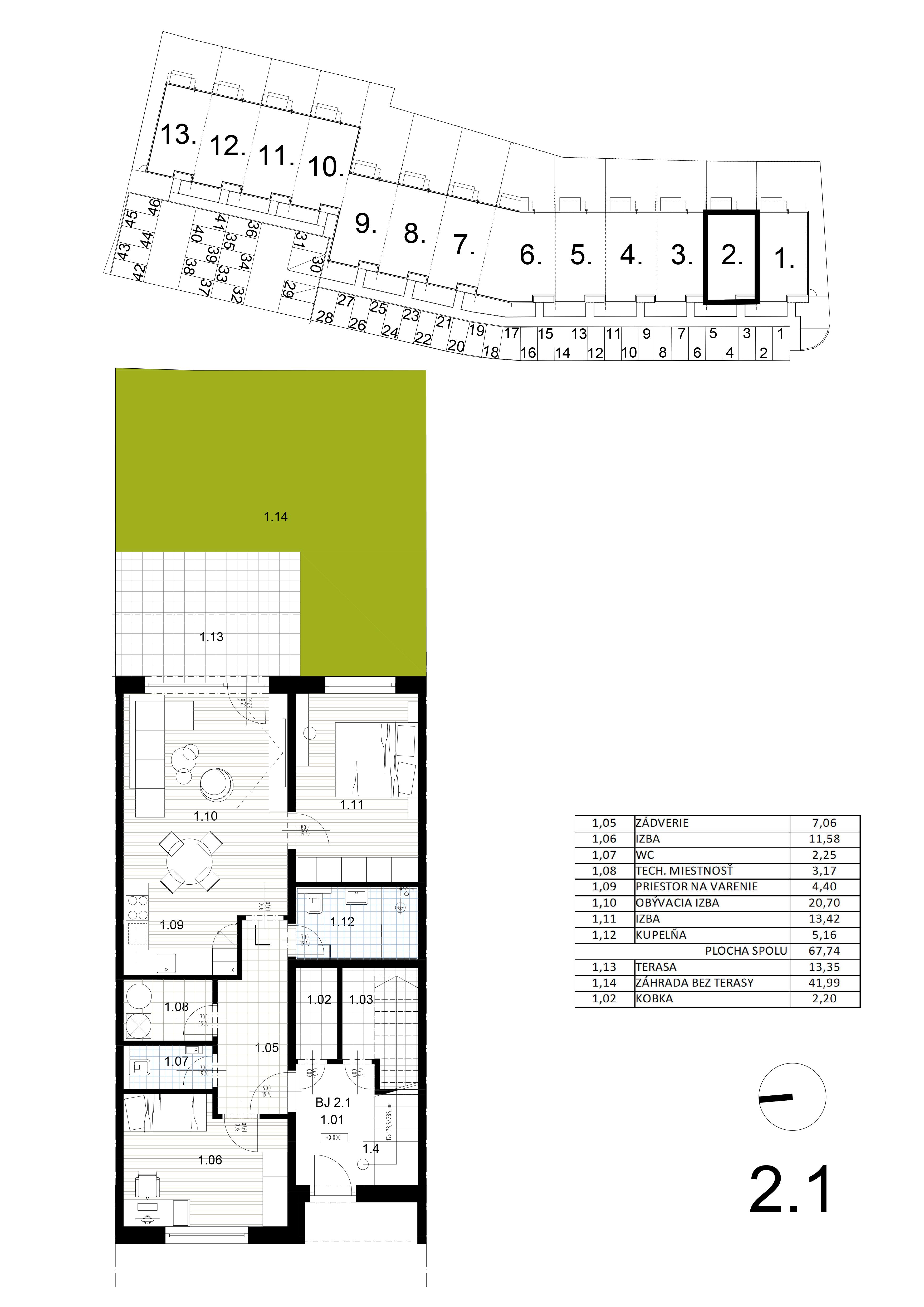 Bývanie pri mlyne - 2.1 - Pôdorys