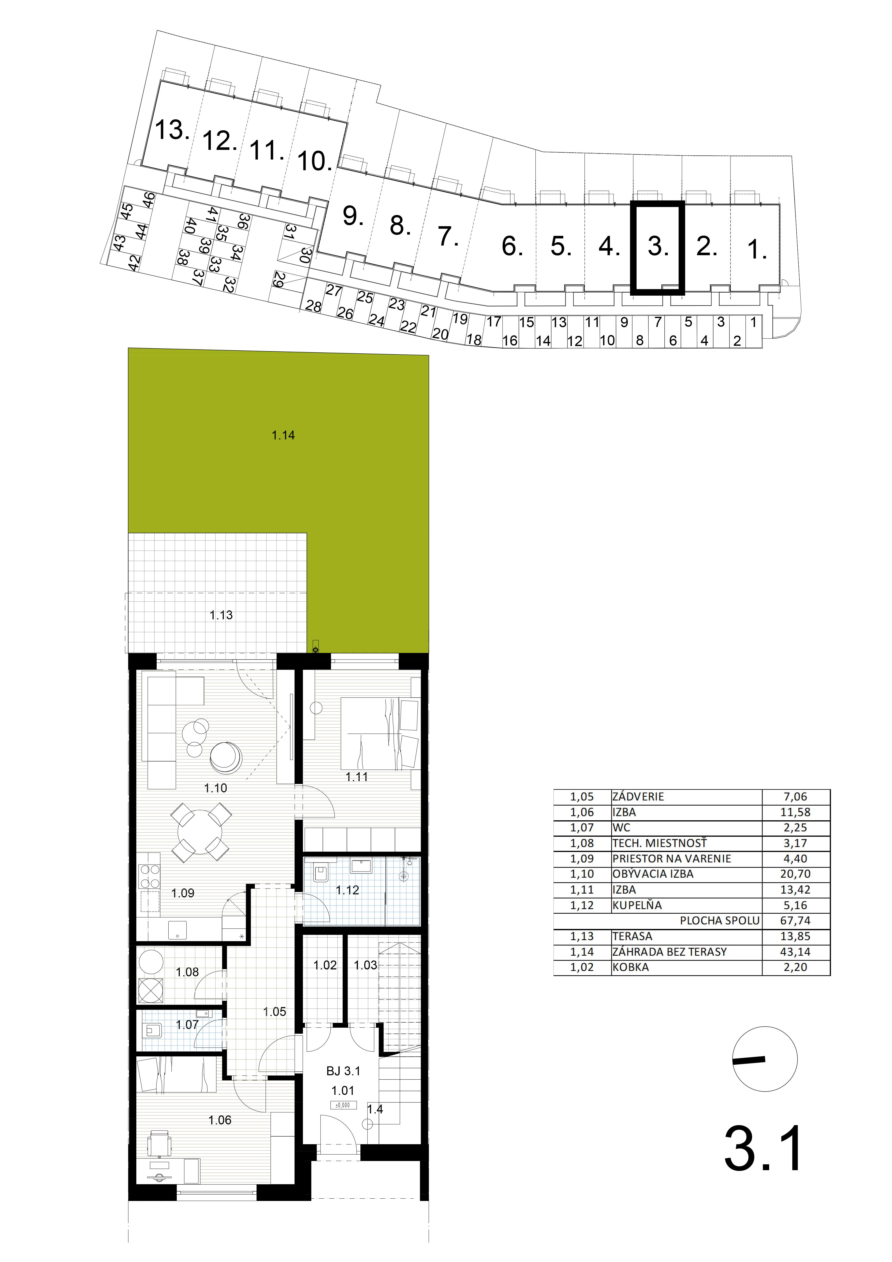 Bývanie pri mlyne - 3.1 - Pôdorys