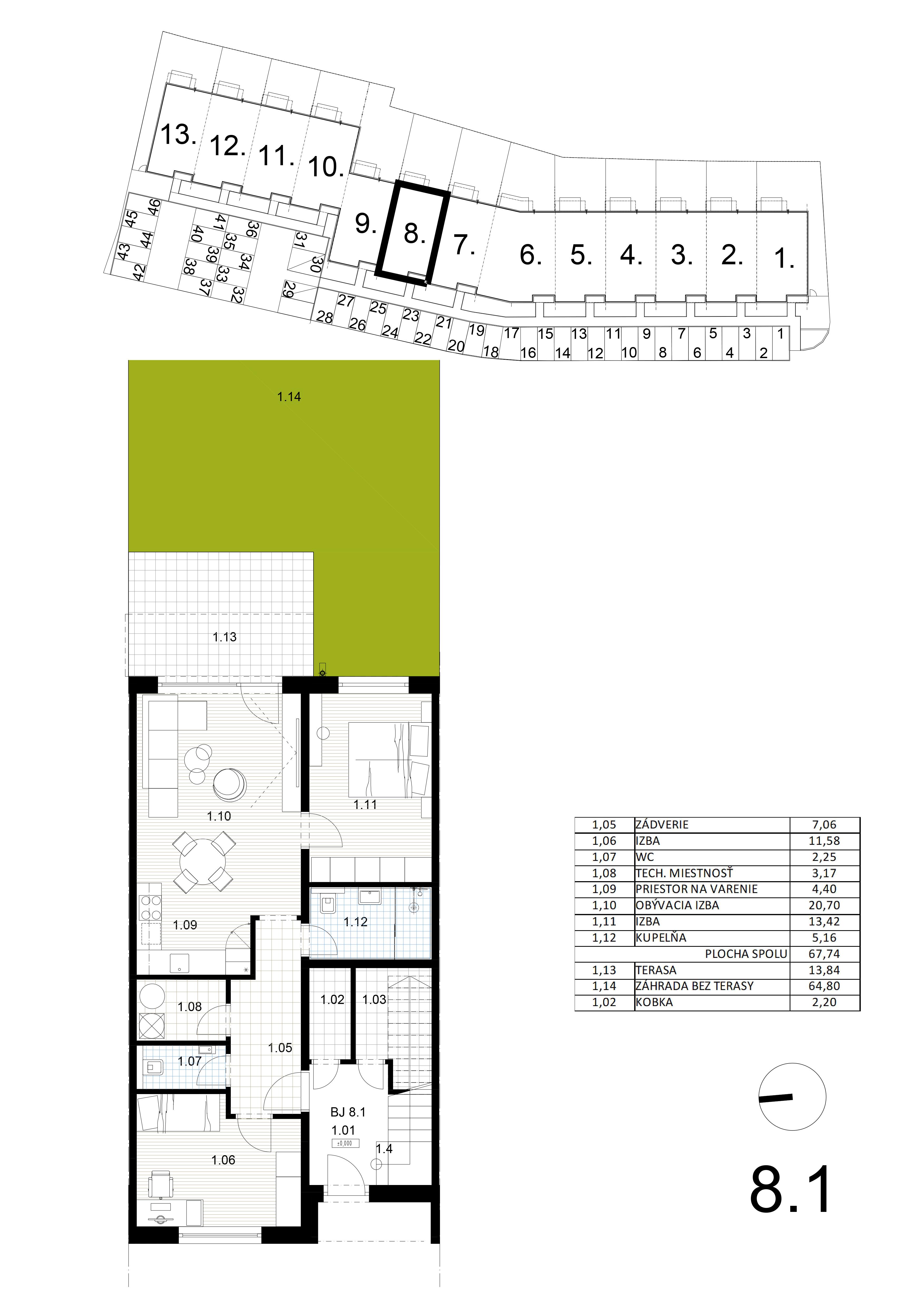 Bývanie pri mlyne - 8.1 - Pôdorys