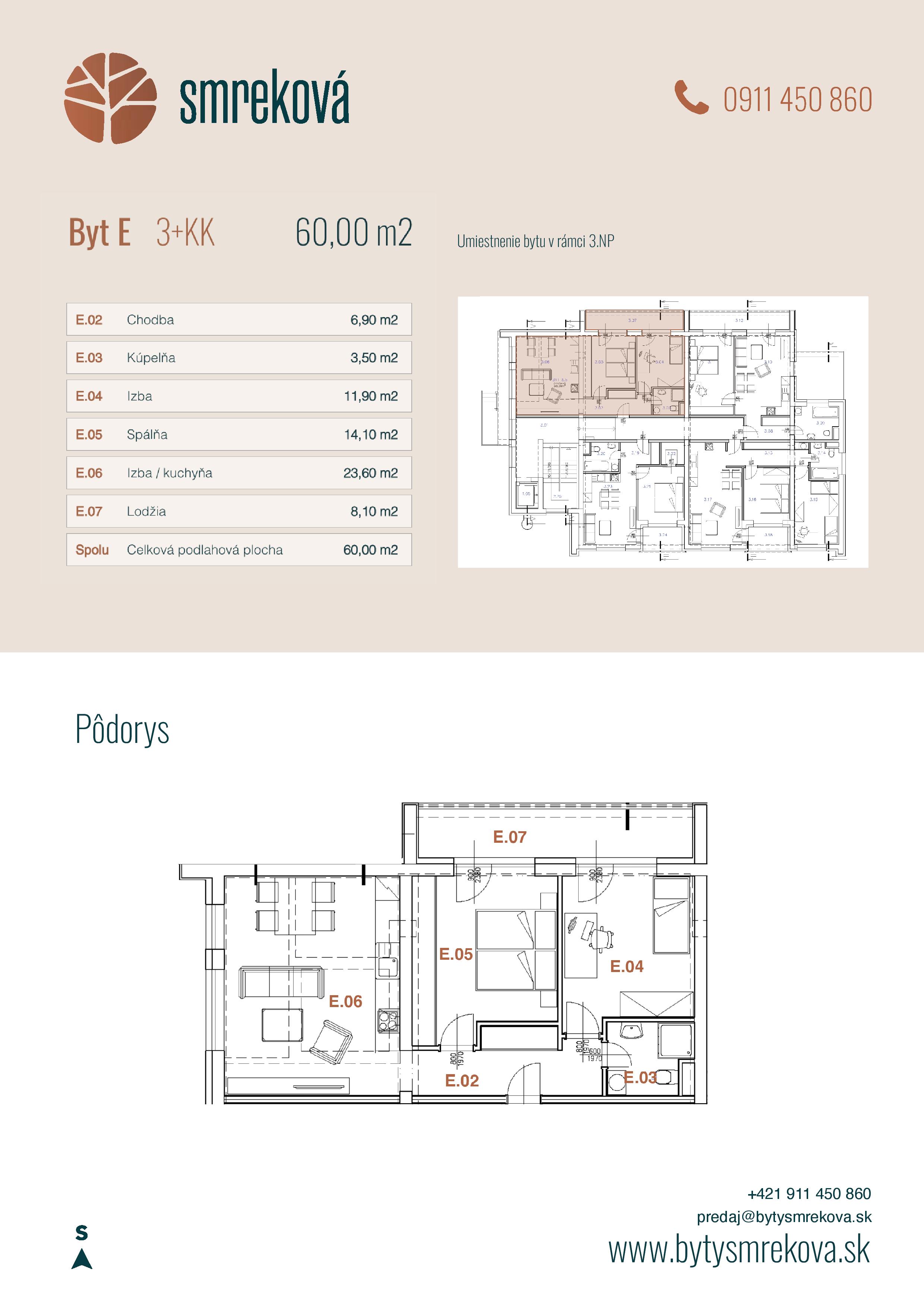 Byty Smreková - E - Pôdorys